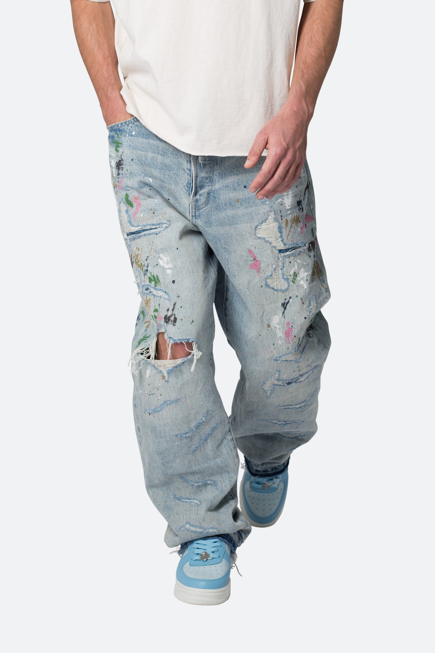 Ultra Baggy Paint Denim - Blue