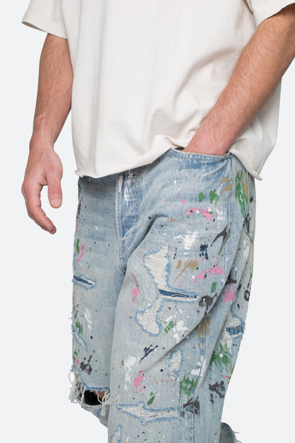 Ultra Baggy Paint Denim - Blue