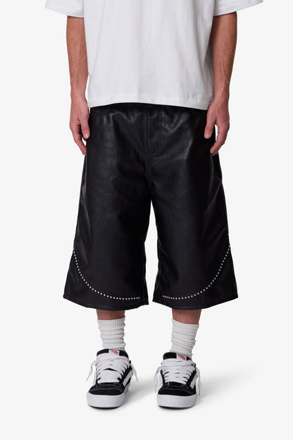 Ultra Baggy Studded Leather Shorts - Black