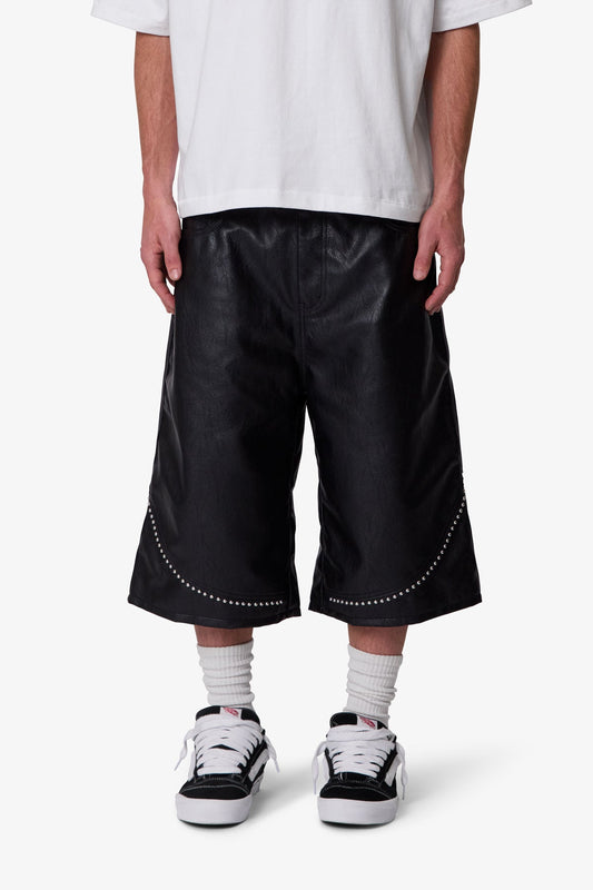 Ultra Baggy Studded Leather Shorts - Black