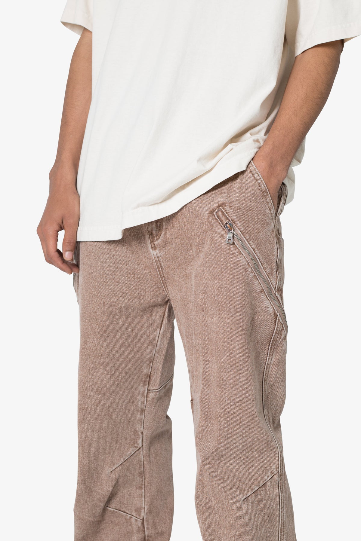 V628 Baggy Zipper Denim - Brown