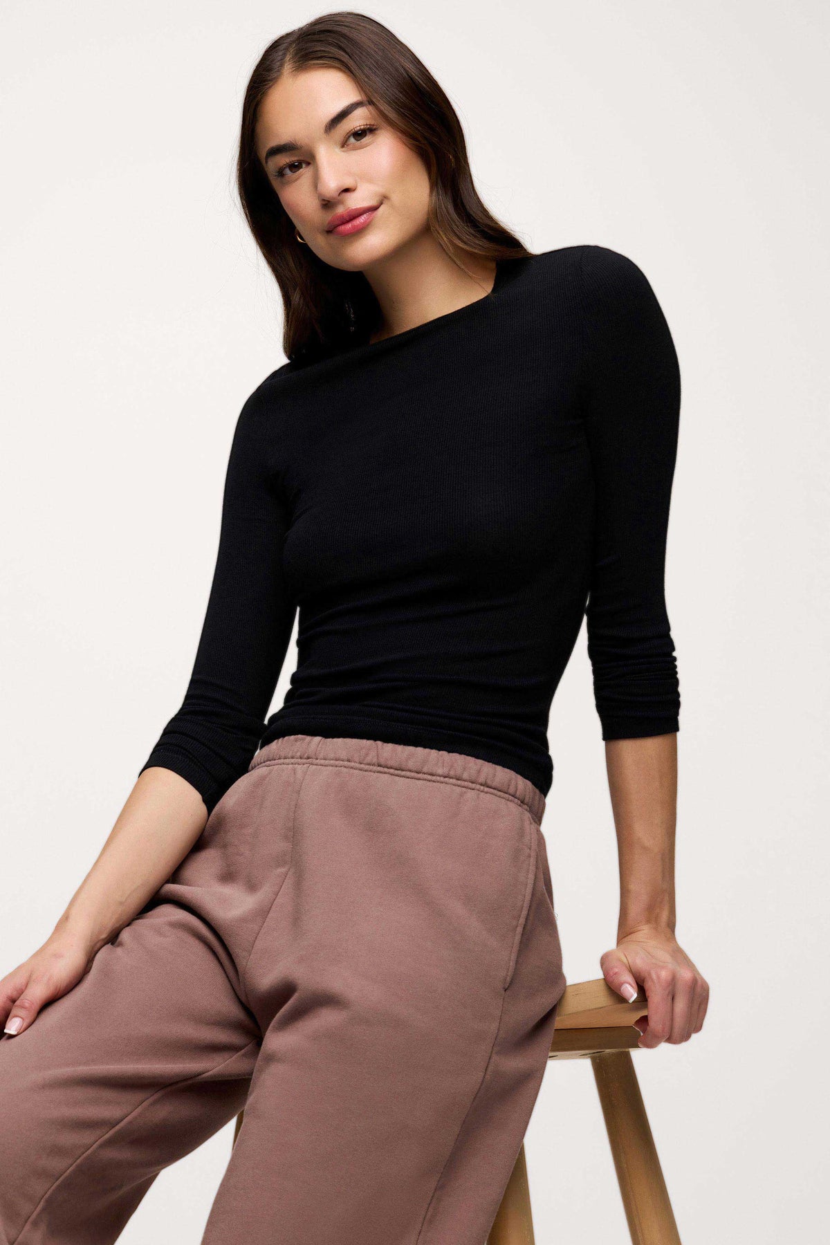 Slinky Rib Long Sleeve Shirt | Black