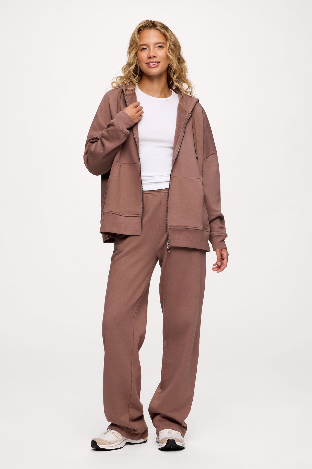 Core Fleece Two Way Zip Hoodie | Cocoa