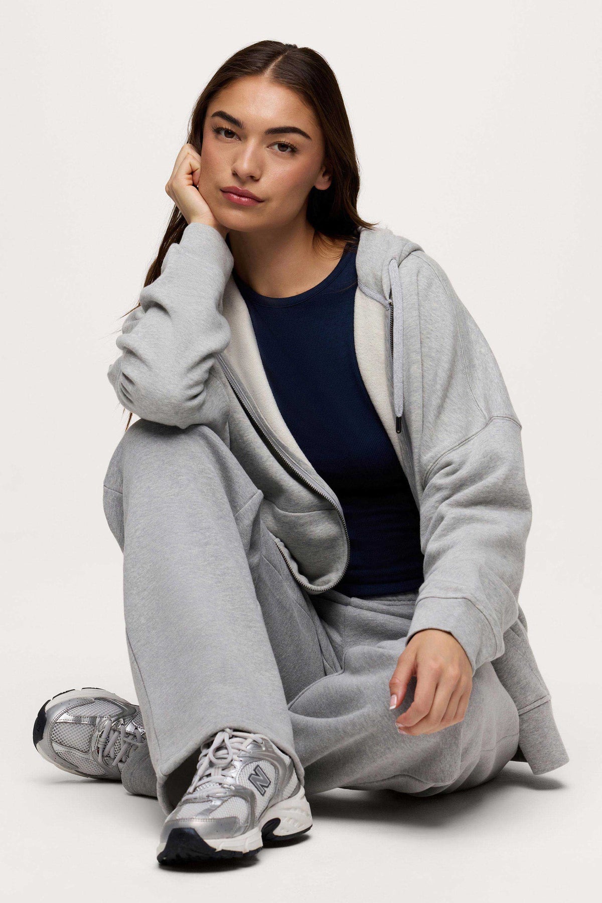 Core Fleece Two Way Zip Hoodie | Heather Grey