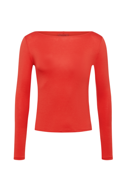 Slinky Jersey Boat Neck Long Sleeve Shirt | Chili