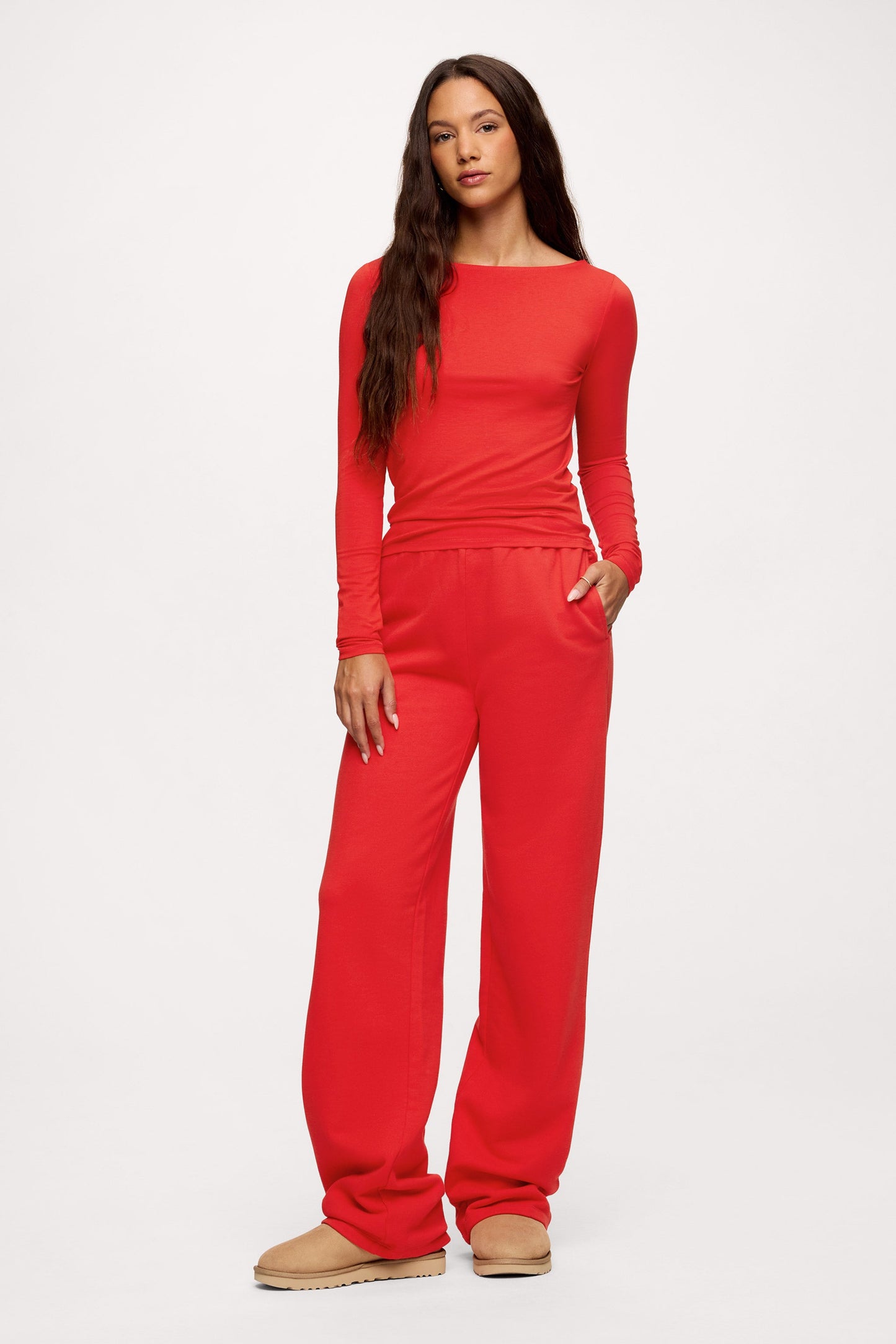 Slinky Jersey Boat Neck Long Sleeve Shirt | Chili