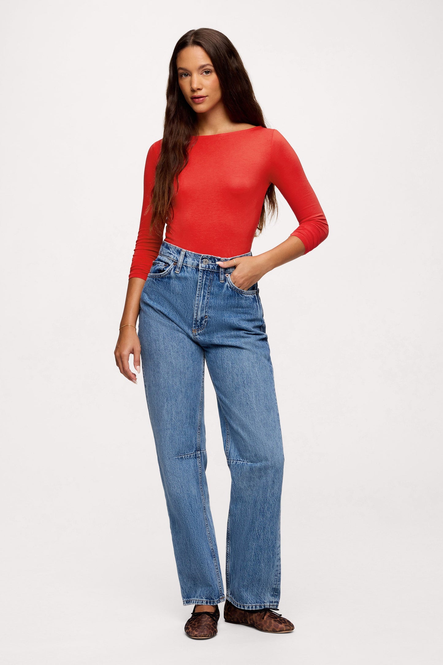 Slinky Jersey Boat Neck Long Sleeve Shirt | Chili