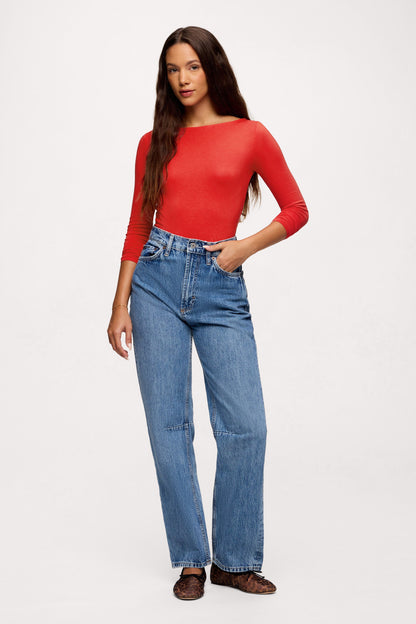 Slinky Jersey Boat Neck Long Sleeve Shirt | Chili