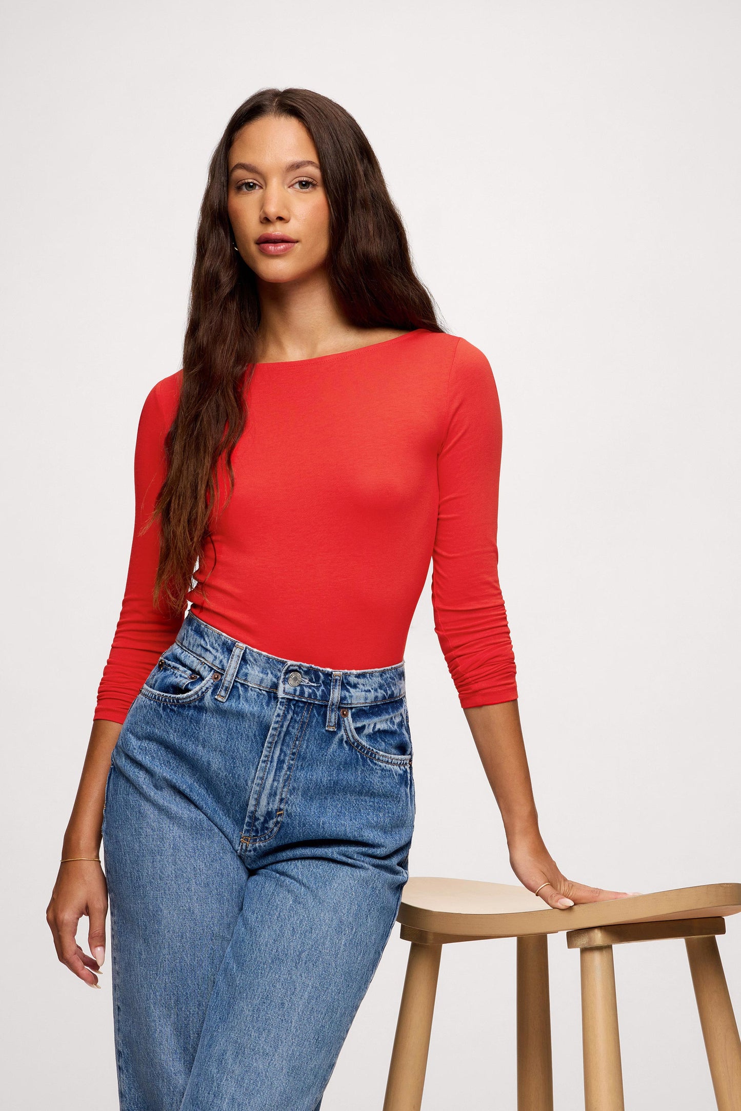 Slinky Jersey Boat Neck Long Sleeve Shirt | Chili