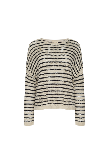 Cotton Crochet Sweater | Bone Stripe