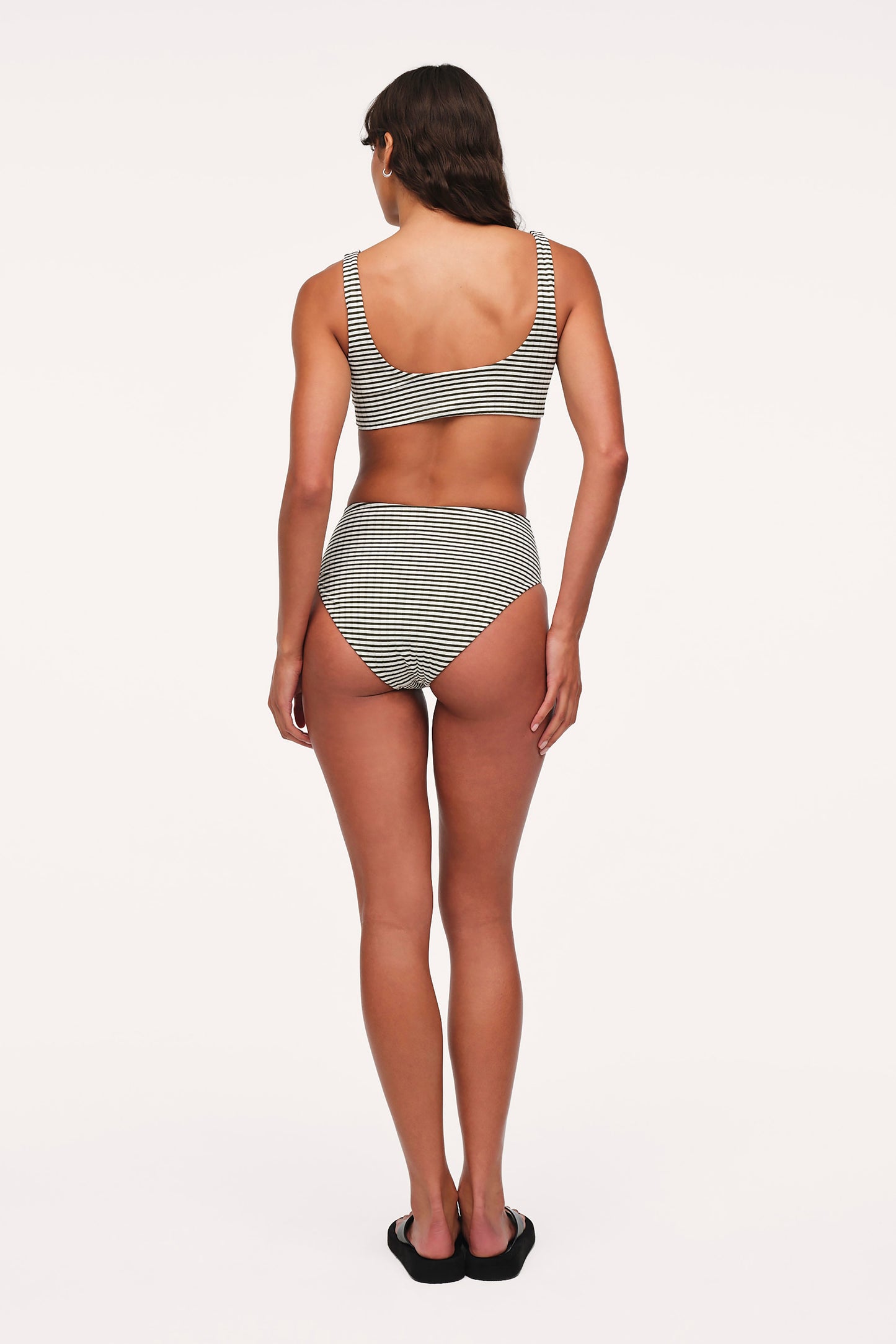 High Waist Bikini Bottom | Olive Stripe