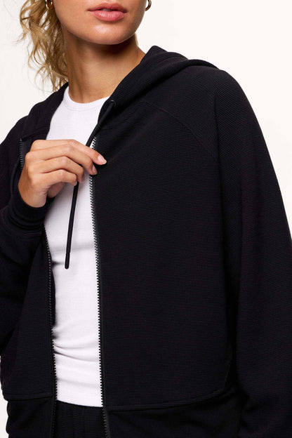 Performance Waffle Zip-Up Hoodie | Black
