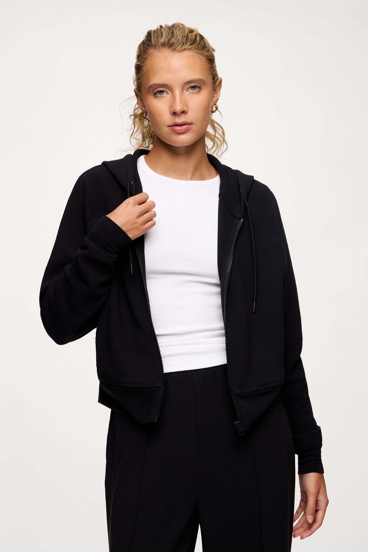 Performance Waffle Zip-Up Hoodie | Black