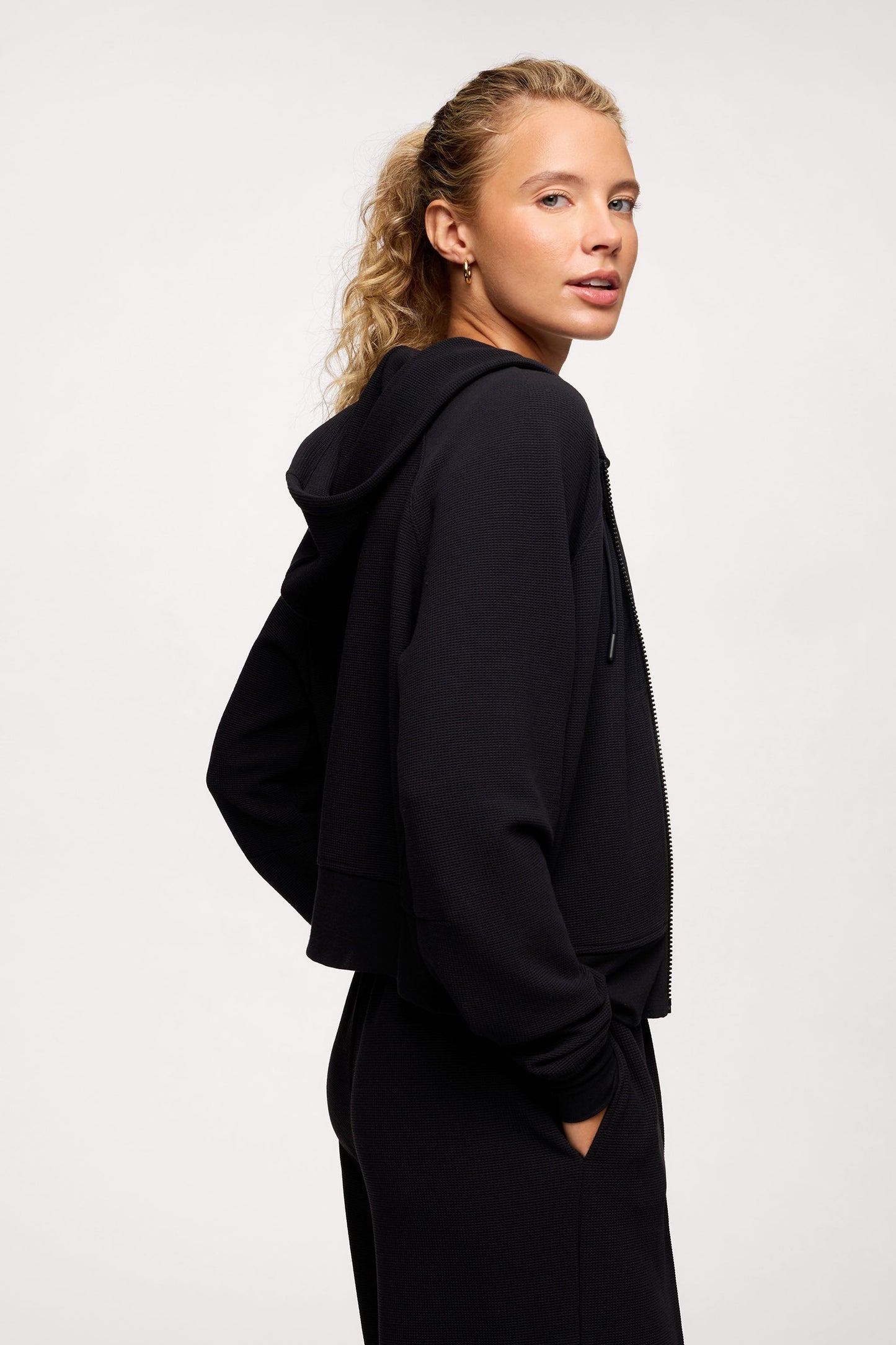 Performance Waffle Zip-Up Hoodie | Black