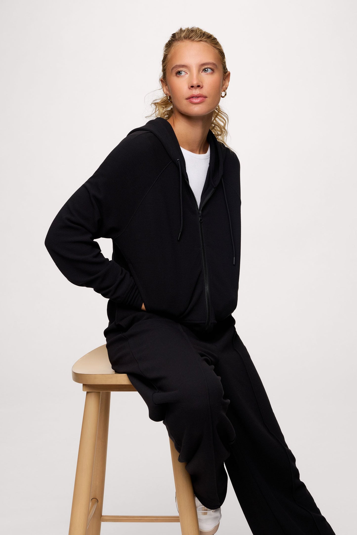 Performance Waffle Zip-Up Hoodie | Black