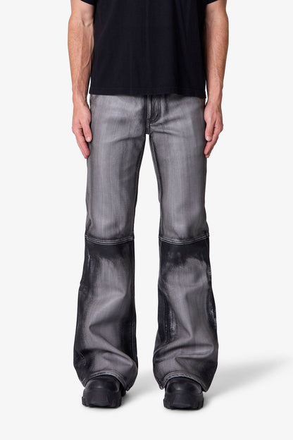 Washed Leather Flare Pants - Black