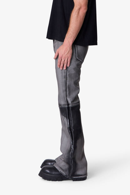 Washed Leather Flare Pants - Black