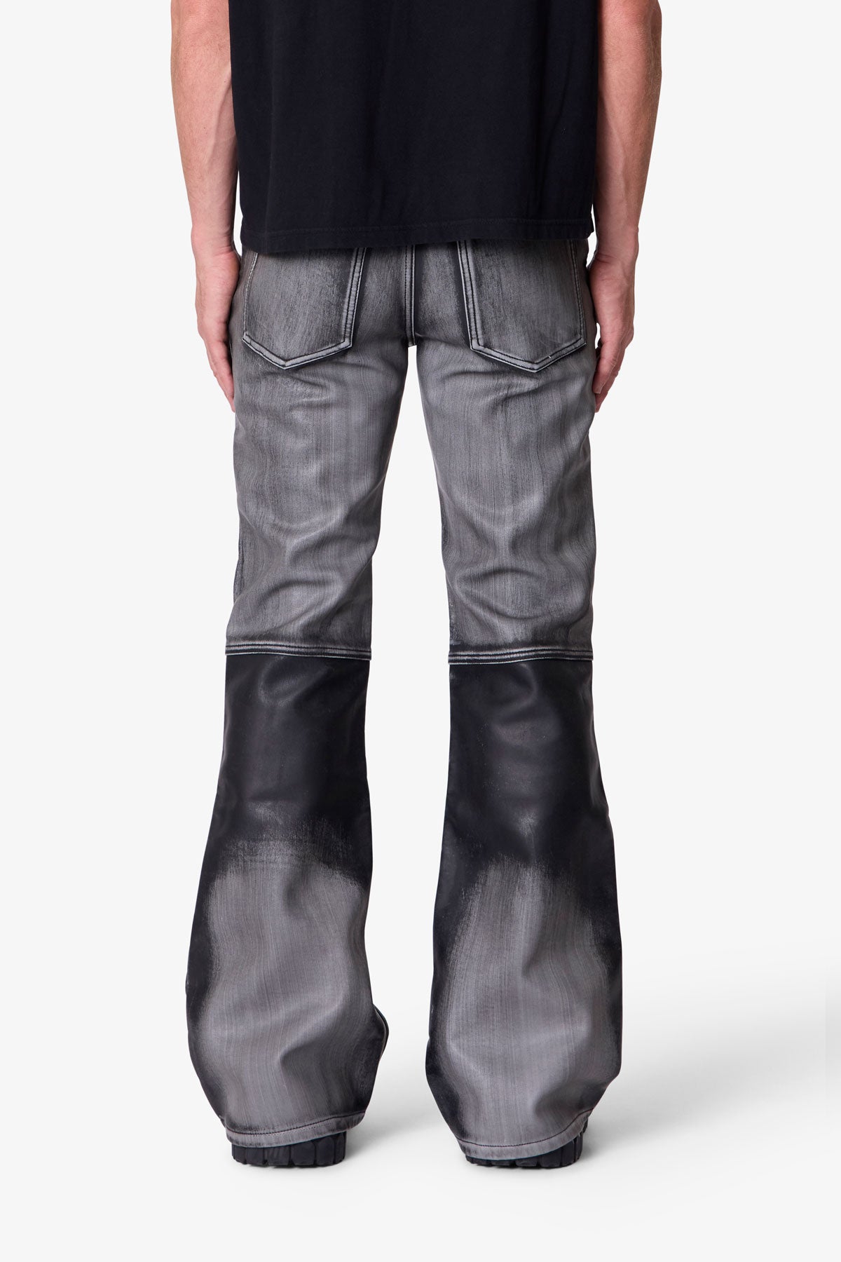 Washed Leather Flare Pants - Black