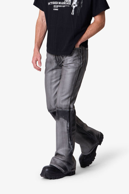 Washed Leather Flare Pants - Black
