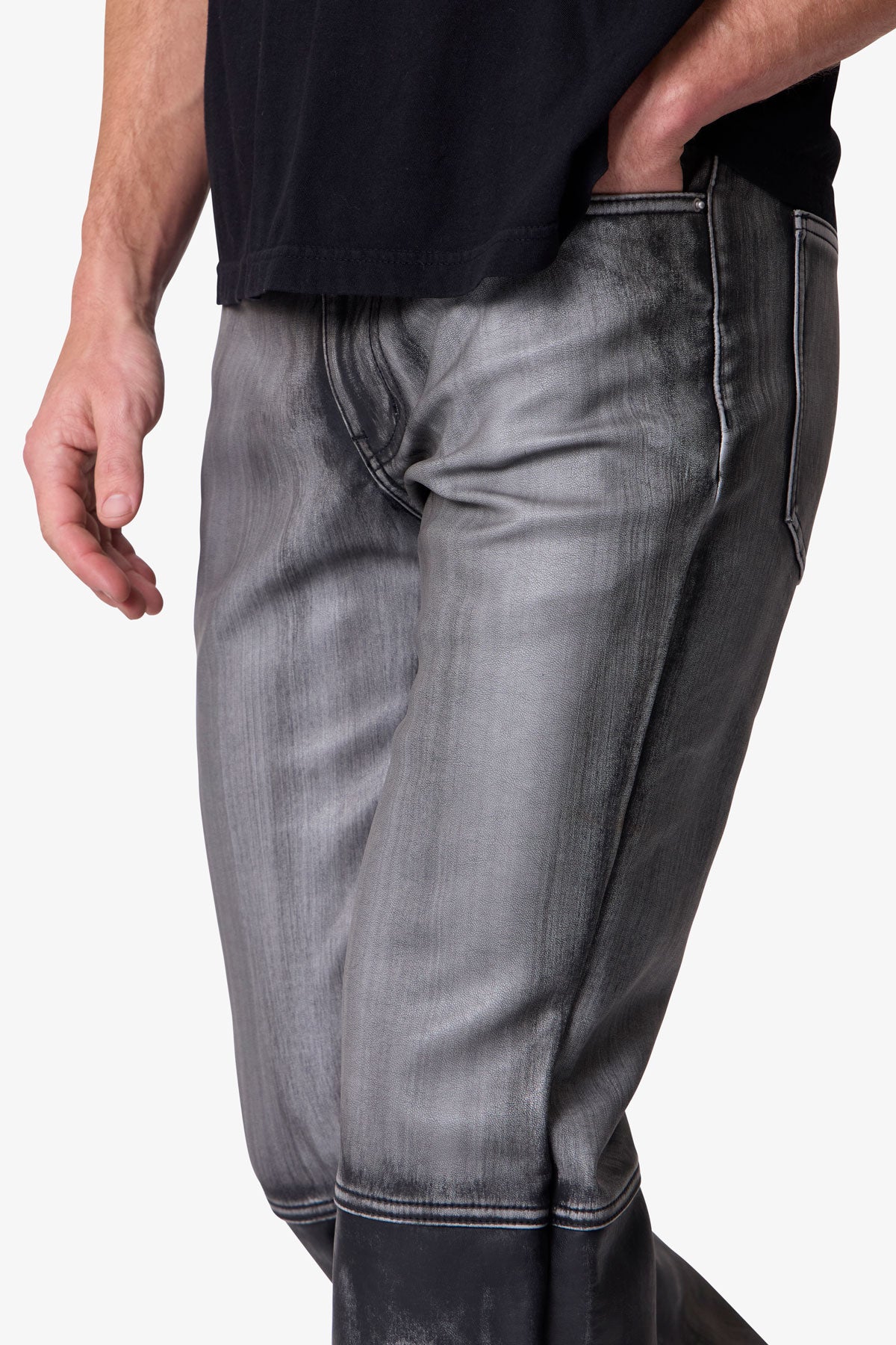 Washed Leather Flare Pants - Black