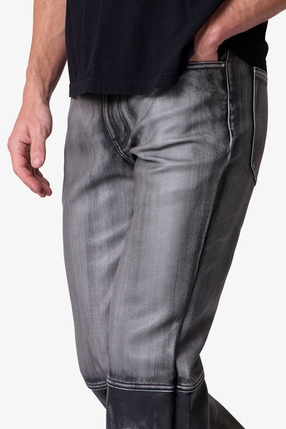 Washed Leather Flare Pants - Black