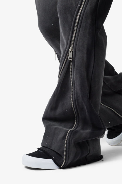 Zipper Flare Sweatpants - Vintage Black