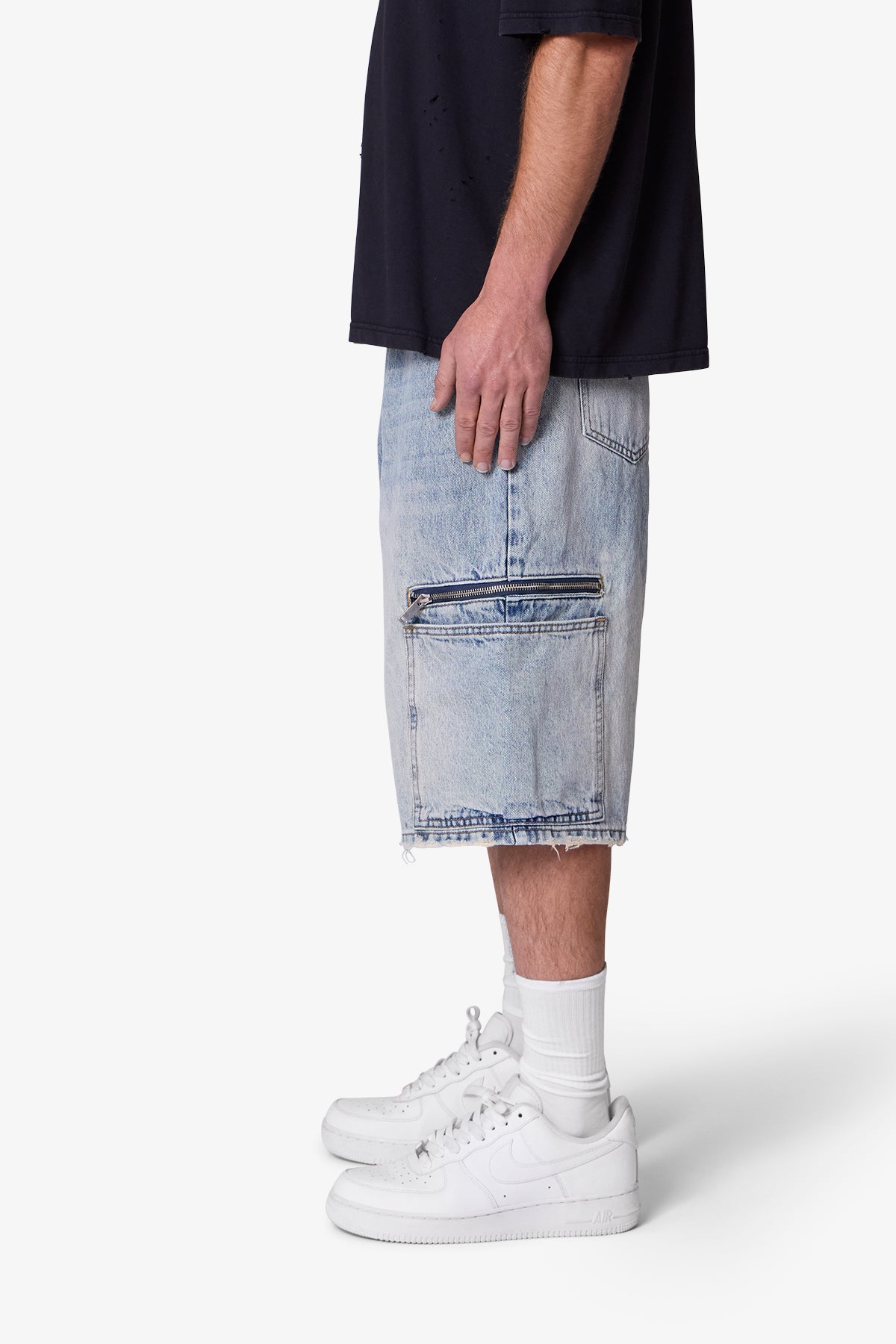 Zipper Teeth Denim Shorts - Light Blue