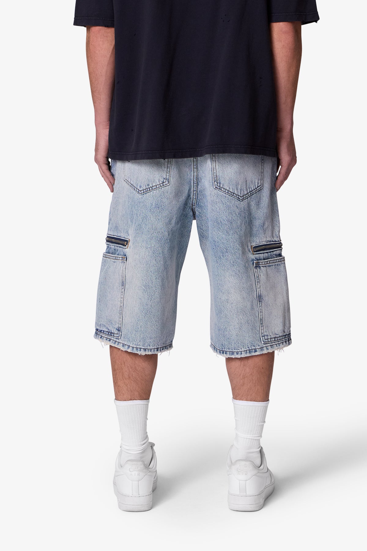 Zipper Teeth Denim Shorts - Light Blue