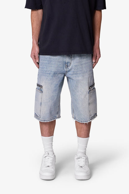Zipper Teeth Denim Shorts - Light Blue