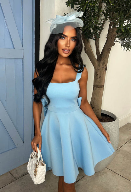 Adore Me More Blue Bow Back Mini Dress