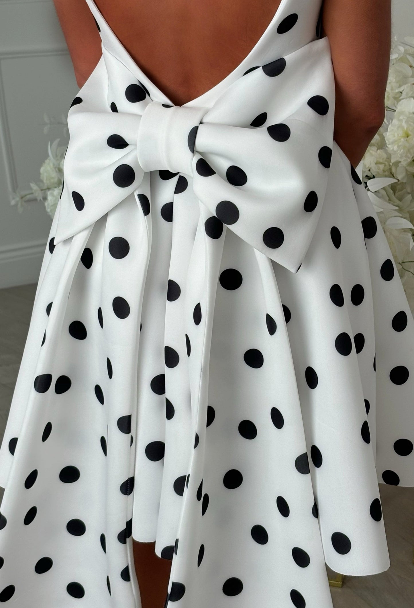Adore Me More Monochrome Polka Dot Bow Back Mini Dress