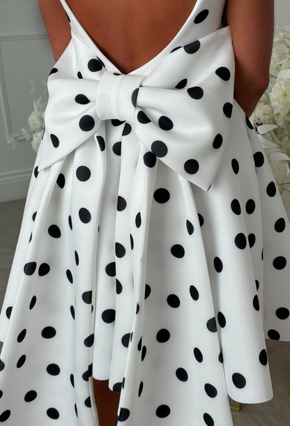 Adore Me More Monochrome Polka Dot Bow Back Mini Dress