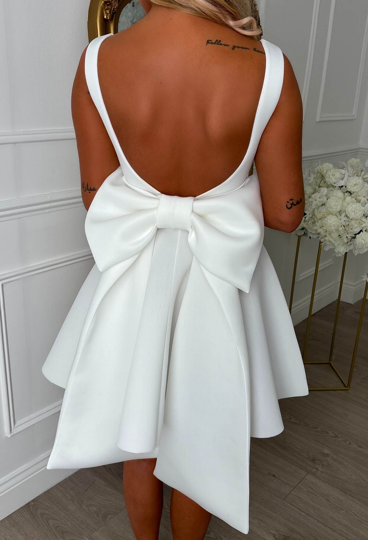 Adore Me More White Bow Back Mini Dress