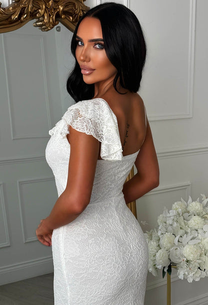 Alivia White Lace One Shoulder Cut Out Bandeau Dress
