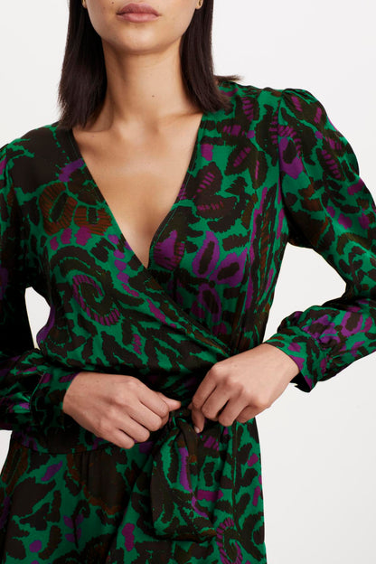 BRIDGET PRINTED SATIN WRAP DRESS
