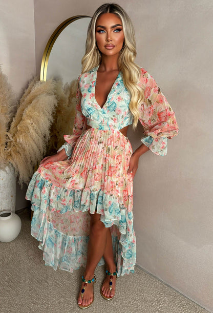 Aurora Bloom Multi Cut Out Floral Long Sleeve Dress