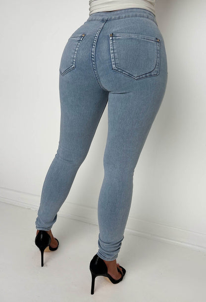 Authentic Chic Light Wash Stretch Skinny Plain Front Jeggings