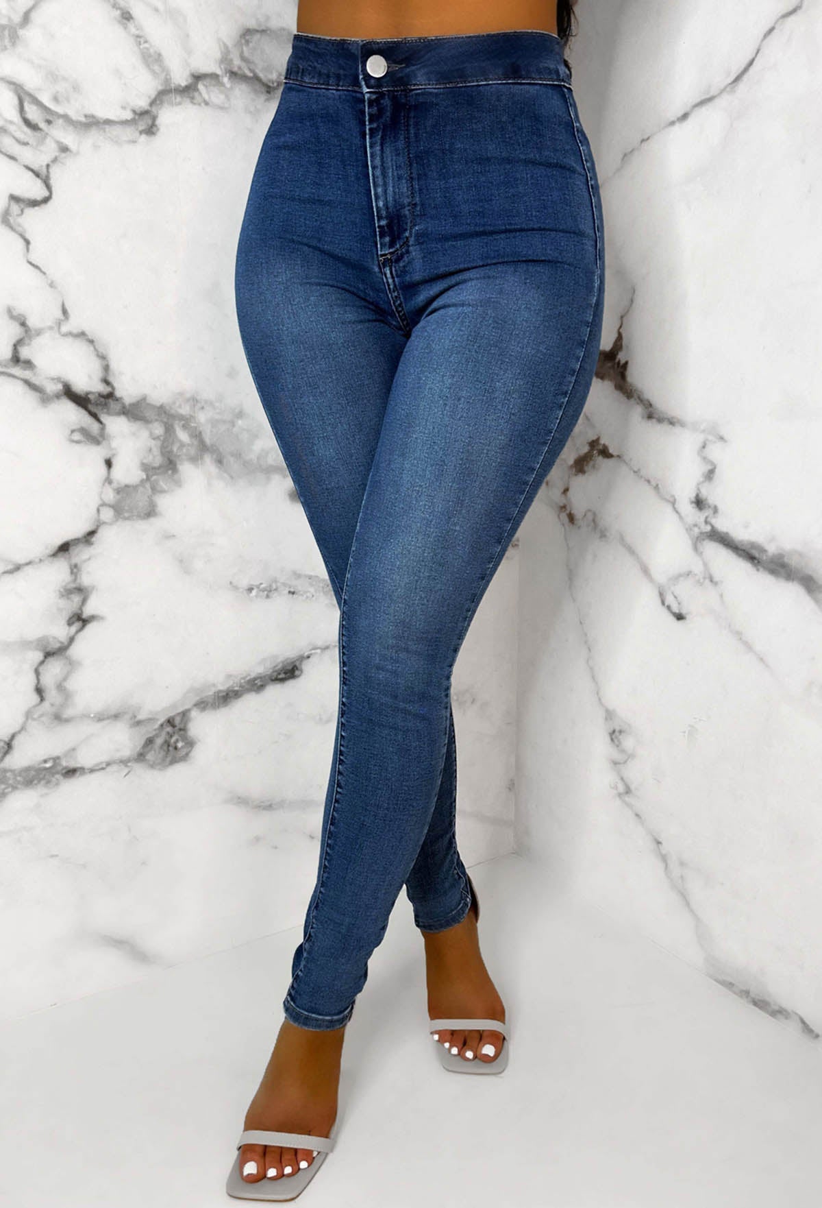 Authentic Chic Dark Blue Stretch Skinny Plain Front Jegging
