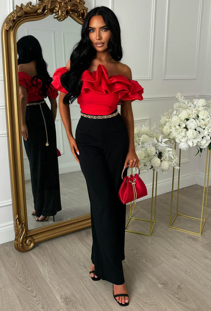 Bardot Bloom Red Ruffle Top