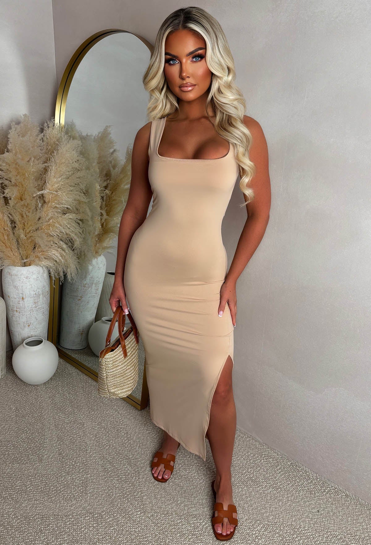 Basically Be Mine Mocha Square Neck Bodycon Dress
