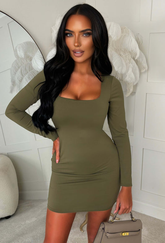 Basically Be Sassy Khaki Long Sleeve Mini Dress