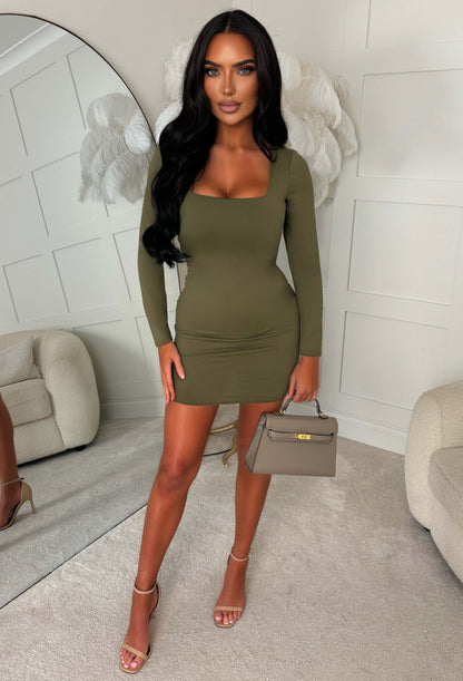 Basically Be Sassy Khaki Long Sleeve Mini Dress