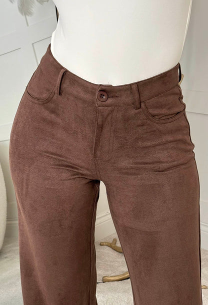 Beautiful One Tan Faux Suede Wide Leg Trousers