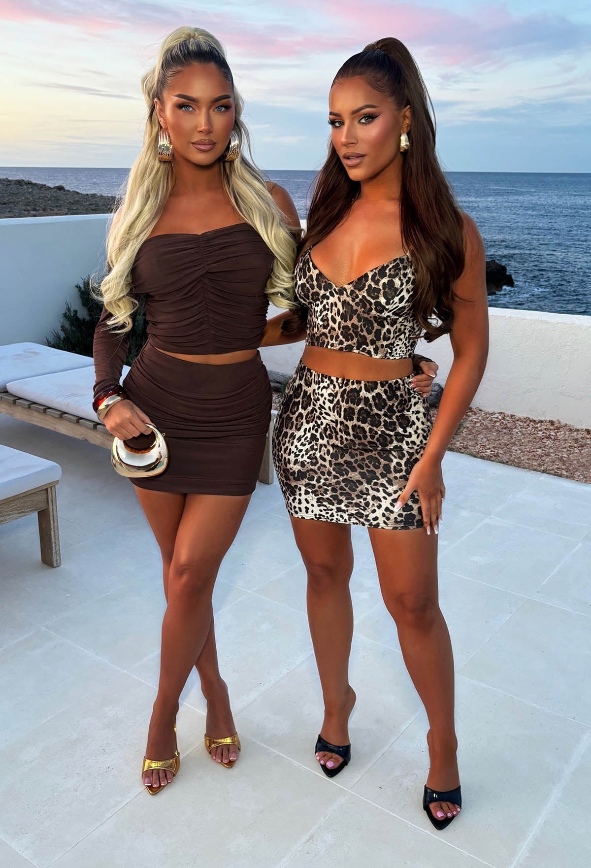Bella Bia Brown Ruched Mesh Mini Skirt