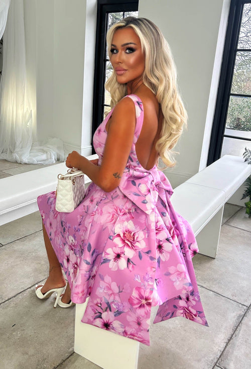 Belle Of It All Pink Printed Bow Back Dress