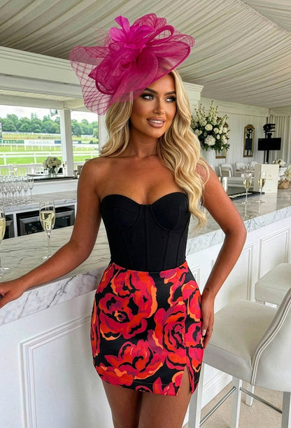 Blooming & Beaut Black Floral Print Leg Slit Mini Skirt