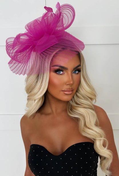 Blooming Romance Hot Pink Net Floral Detail Fascinator