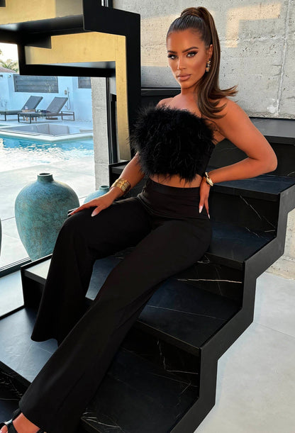 Breathtaking Black Feather Bandeau Top With Zip Fastening