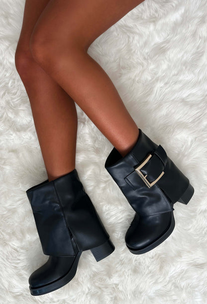 Buckle Me Babe Black Buckle Ankle Shark Boot