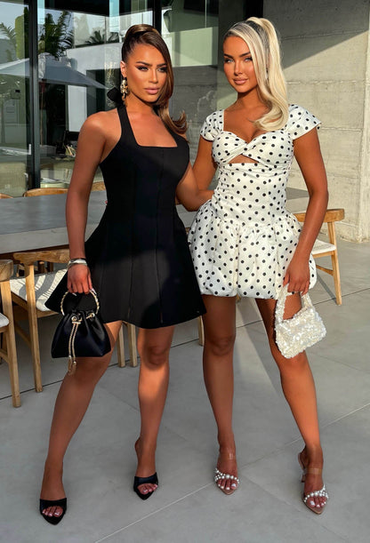 Cabo Crush White Polka Dot Puff Ball Dress